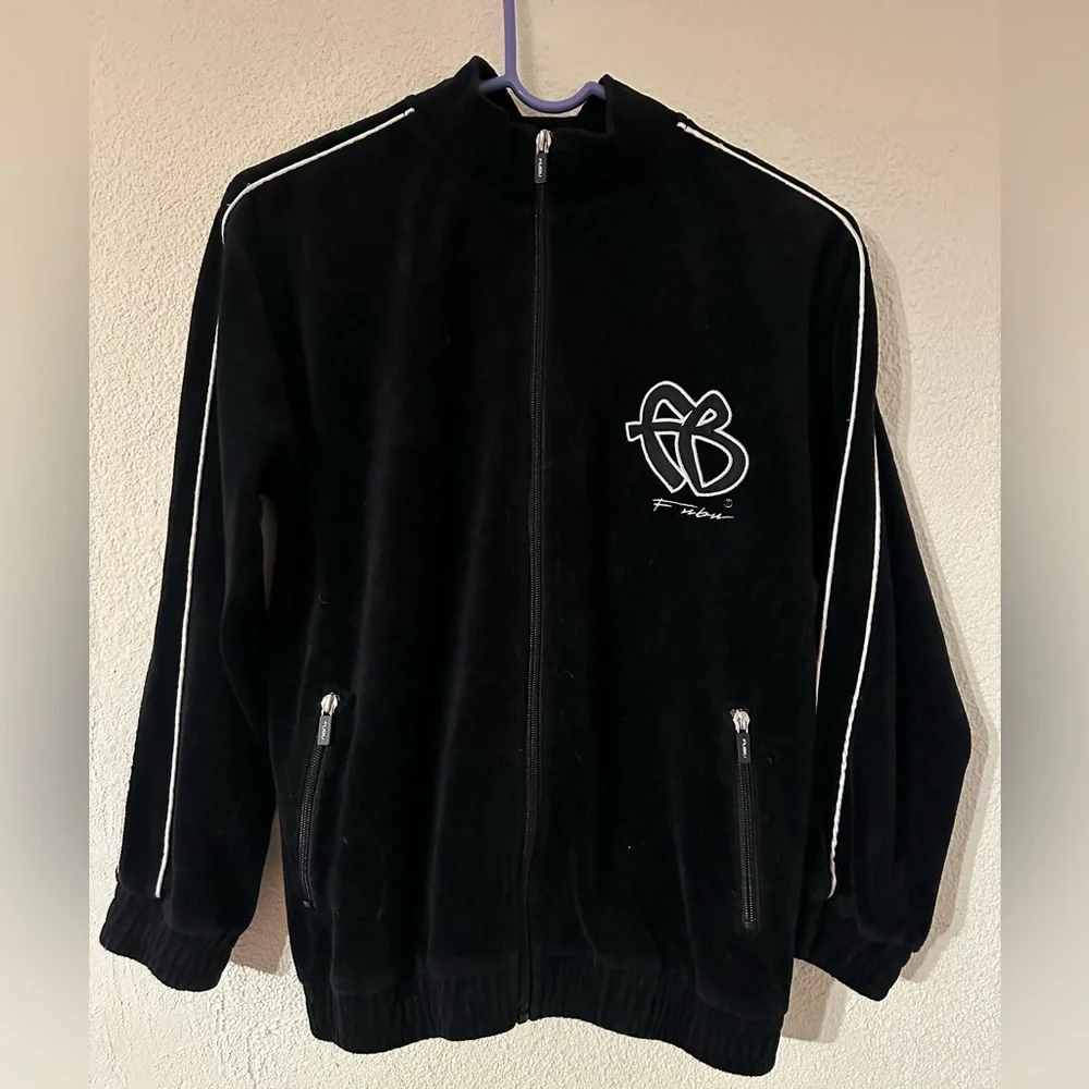 FUBU x Forever 21 Velour Track Jacket Kids Black/White Unisex Full Zip Size13/14